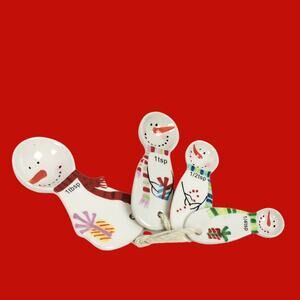 Happy Snowman Ceramic Measuring Spoon Set 4 Pcs Baking Fun